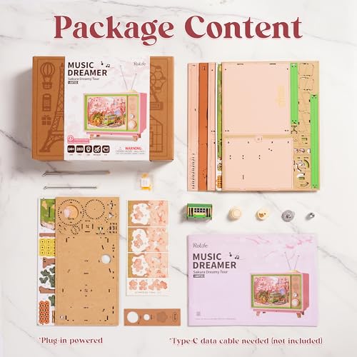 Rolife 3D Puzzle for Adults-Sakura Dreamy Tour, 3D Wooden Puzzles TV Music Box for Mom, DIY Creative Craft Kits Model Kits for Adults, Unique Gift and Home Decor (Sakura Dreamy Tour)