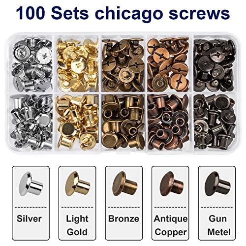 Siziviki 100 Sets Chicago Screws for Leather Crafting, 5 Colors 7/20 Inch - color: 5 Colors