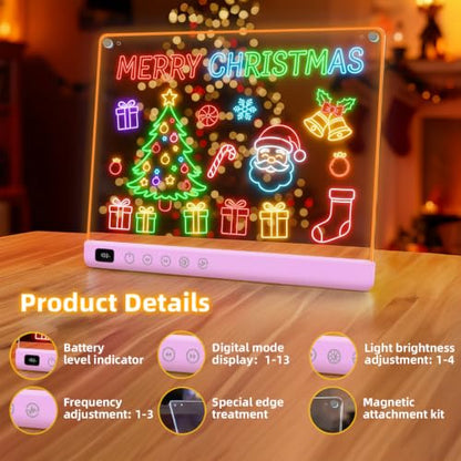 Led Drawing Board with 13 Light Effects, 16" Rechargeable Glow Doodle LED Note Board with Colors, Neon Light Up Drawing Tablet Gifts for Kids for Easter Birthday Christmas Gift Ideas-Purple - color: Purple