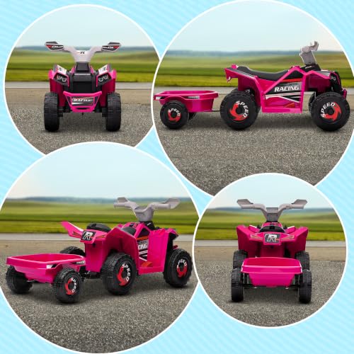 Aosom Kids ATV Quad Car with Back Trailer for Ages 18-36 Months 6V Pink - color: Pink