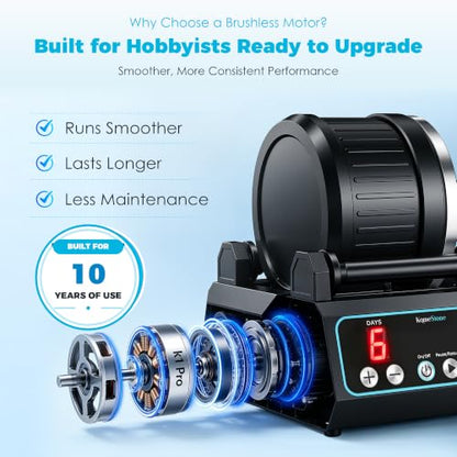 KomeStone K1 Pro Quiet Brushless Rock Tumbler Kit for Adults & Hobbyists - color: Blue Border