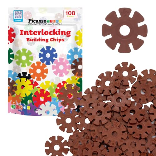 PicassoTiles Building Chip Interlocking Disc Construction Blocks in Brown Color STEM Learning Early Education Toy Engineering Playset Child Brain Development for Toddlers Girls Boys Kids Age 3+ PTF108 - color: Brn
