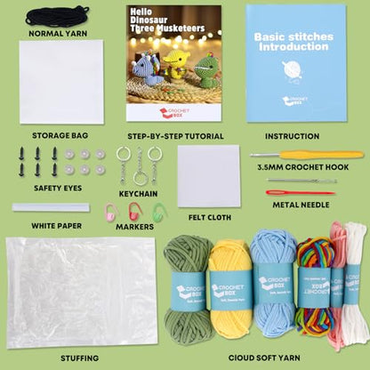 CrochetBox 3 PCS Dinosaur Crochet Kit for Beginners, Adults and Teen - color: 3 PCS Dinosaurs