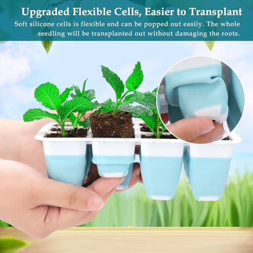 Seed Starter Tray with Grow Light, 60 Flexible Cells 5 PCS Seed Starter Kit, Reusable Seedling Starter Trays with Humidity Dome and High Lid, Germination Trays for Indoor Greenhouse Seed Starter - color: Blue-5 Pack With Light