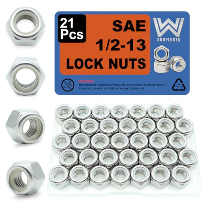 1/2-13 Nylon Insert Lock Nuts 21 Pack, 304 Stainless Steel Hardware Nuts - size: 1/2"-13 (21 Pcs)