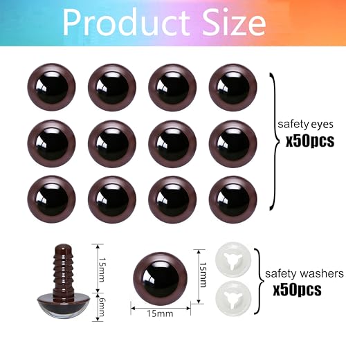 BESTCYC 100pcs 15mm Brown Plastic Safety Eyes Craft Eyes with Washers for Amigurumi Dolls Plush Animals DIY Craft Lovers Doll Makers Crochet Craft Supplies - color: Brown, size: 15mm