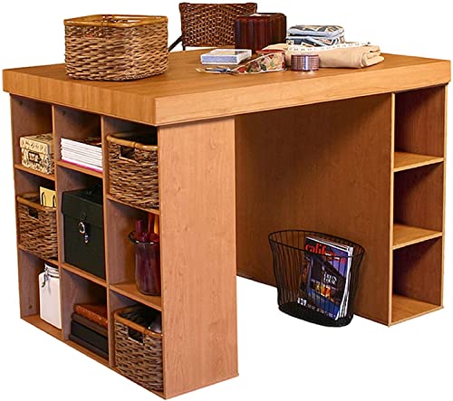 Project Center Desk with Bookcase and 3 Bin Cabinet-Oak - color: Oak