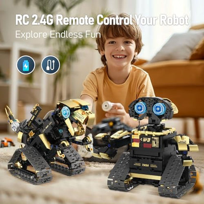 5 in 1 STEM Robot Toy Building Kit, Robot Building Kit with App & Remote Control for Kids Ages 8-14, Coding Robotics Technic Toy Bulldozer Erector for Boys Girls, 695 PCS