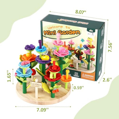 Wooden Flower Garden Building Toys for Kids, STEM Educational Activity Preschool Kit Gift for Boys Girls Age 3 4 5 6 7 Years Old, Stacking Game for Toddlers Build a Bouquet Spring Gifts