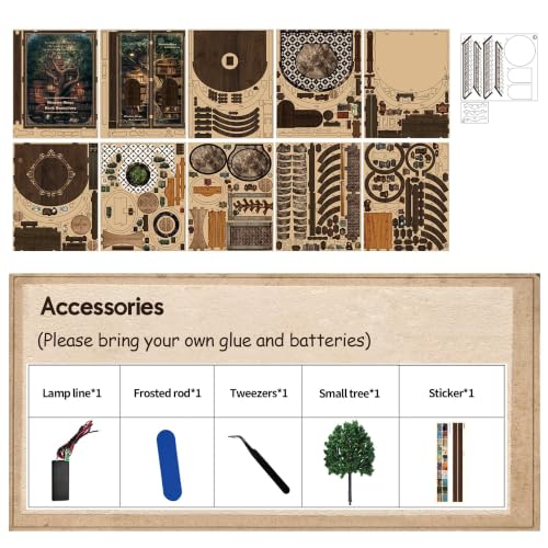 Book Nook Kits for Adults, 3D DIY Miniature Wooden Puzzle with LED Light, Adult Crafts Kits, House Bookshelf Decor, 356 Pieces Model Building Gift for Adults & Teens (Wisdom Library)
