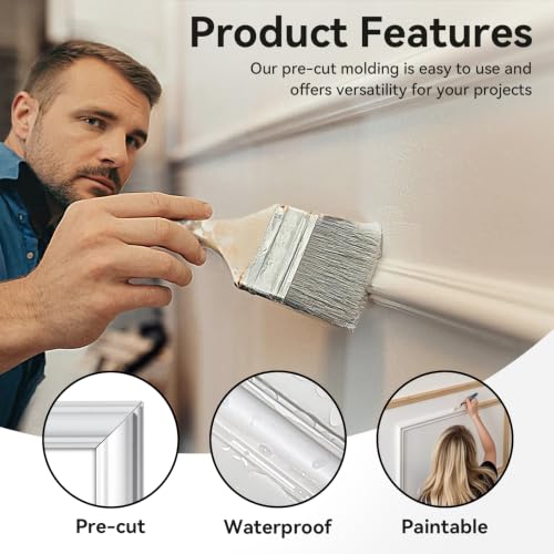 Upick Peel and Stick Wainscoting Pre-Cut Wall Molding Kit, 24"x54", 6-Frame - size: 24"W x 54"H