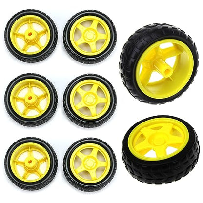 8 Pack TT Motor Wheels Replacement Smart Car Robot Wheel Tyres 1:48 Model Gear Spare Parts for Gearbox RC Chasis Arduino DIY Kit Remote Control Cars Rubber Tire