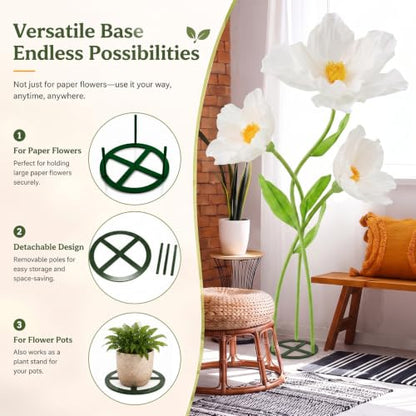 Moxweyeni 3 Pcs 5.5 ft Giant White Poppy Paper Flower DIY Kit with Stand - color: White, style: Poppy