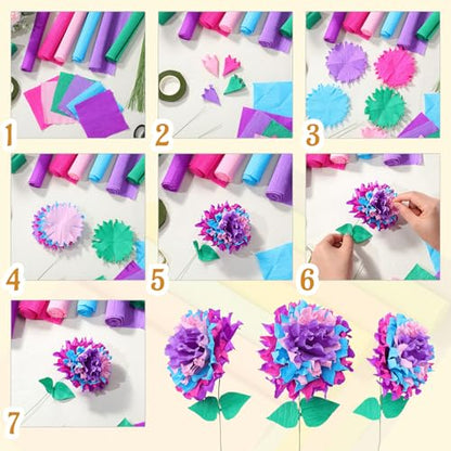 Gersoniel 57 Pcs Crepe Paper DIY Kit for Flower Making, Mermaid Color - color: Mermaid Color