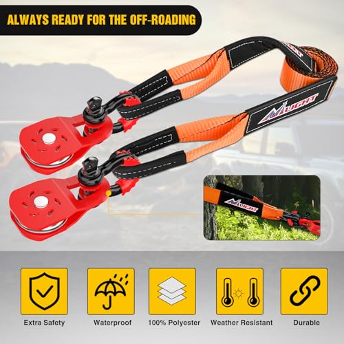 Nilight Offroad Recovery Kit 3" x8' Tow Strap Pulley Anti-Theft D-Shackles - color: 8ft Tow Strap +D-Ring Shackle +Block