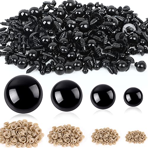 UPINS 500 Pcs 16-30 MM Large Safety Eyes for Amigurumi Black Plastic Craft Dolls Crochet Eyes for DIY Toy Puppets Bear Stuffed Animals Amigurumi Making Supplies (4 Size) - size: B:16-30MM