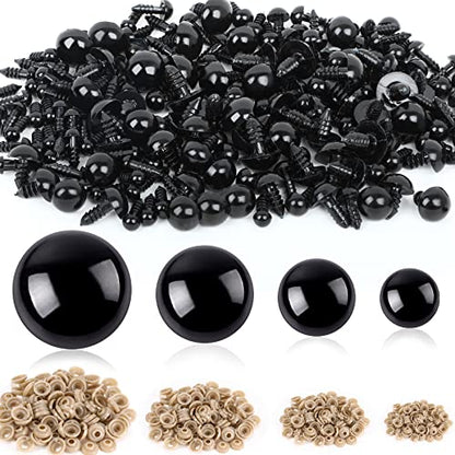 UPINS 500 Pcs 16-30 MM Large Safety Eyes for Amigurumi Black Plastic Craft Dolls Crochet Eyes for DIY Toy Puppets Bear Stuffed Animals Amigurumi Making Supplies (4 Size) - size: B:16-30MM