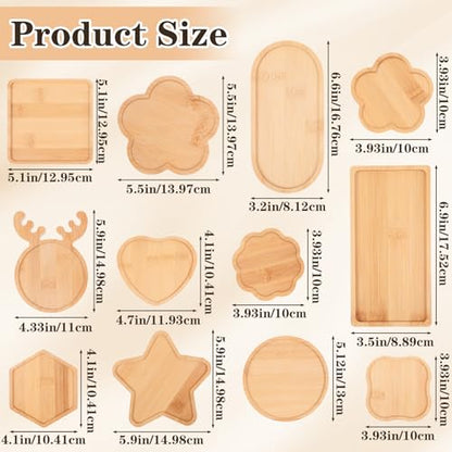 mekueeex 12pcs Mosaic Tiles for Crafts Wooden Coaster Bases Set, Mosaic Kits for Adults DIY Home Decor, Mosaic Kit with Bamboo Shapes for Glass Tile Art Projects, Round Square Hexagon Heart Star Deer