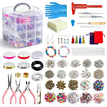Jewelry Making Kit, 1960 pcs, Supplies Includes Beads, Instructions, Findings, Wire for Bracelet, Necklace, Earrings Making Kit for Adults by Inscraft