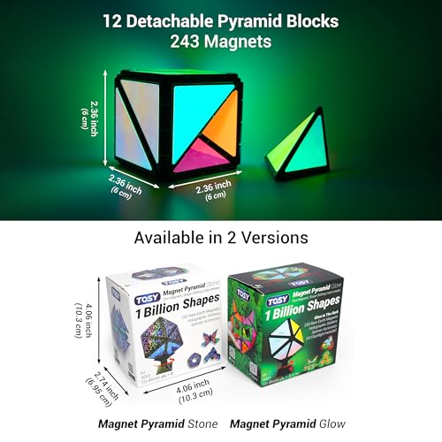 TOSY Magnet Pyramid Stone - 1 Cube Transforms into 1 Billion Shapes (Bunny, Egg Basket, Flowers, Heart…), 243 Rare Earth Magnets, Holographic Design, Puzzle/STEAM Toy, Easter Birthday Gift, 2-Pack - color: Stone (Set of 2)