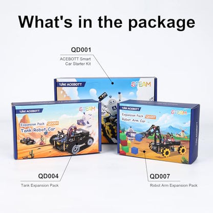 Robotics for Kids Ages 12-16, ACEBOTT 4 in 1 Smart Robot Arm with 5DOF + Tank Car, STEM Toys Coding Kit Compatible with Arduino & Scratch, App & Remote Control, for Kids & Teens - color: Black-yellow