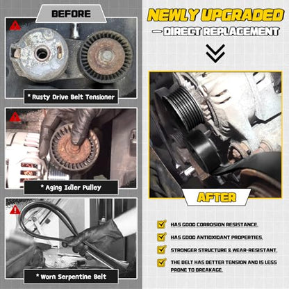 38382 Drive Belt Tensioner Pulley and Serpentine Belt Assembly Kit Fit for Dodge Ram 1500/2500/3500 5.7L V8 2003-2008 Replace # 53032130AA 53032130AC 38058 7PK2570 - size: 90K-38382