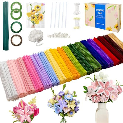 1000 Pcs Pipe Cleaners Flower Kit, 18 Colors Chenille Stems with Complete Accessory Set & Instruction, Pipe Cleaners Craft, Art and Craft Supplies, DIY Art Projects Creative Gift