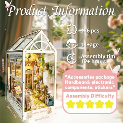 3D Book Nook Flower House Kit DIY Wooden Puzzle- Sylvia Garden - color: Sylvia Garden