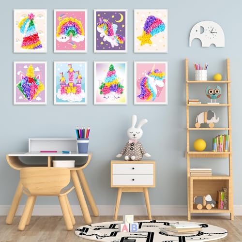 Lonfliness 8 Pcs Unicorn Poke in Craft Kits for Kids Mess Free DIY Art - style: Unicorn