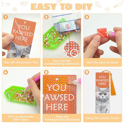 6 PCS Diamond Art Kits Bookmarks Cat Diamond Painting Bookmark, 5D DIY Book Marks Dimond Art Paintings Gem Art, Acrylic Bookmarks with Tassels,Arts and Crafts for Adults Reading Gifts for Book Lovers - style: Cat