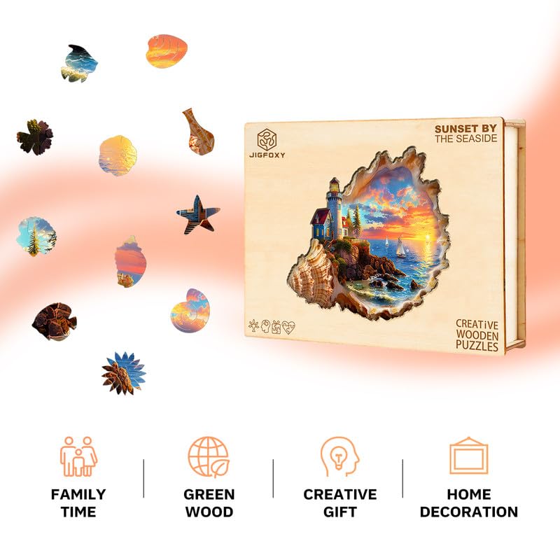Jigfoxy Wooden Puzzles for Adults, Sunset by the Seaside Wood Puzzles Adult - color: Sunset By the Seaside, size: X-Large