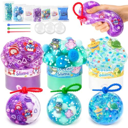 luckycrazy Stress Ball Making Kit, 3 Pack Ocean Crunchy Slime Kit for Kids - color: Ocean