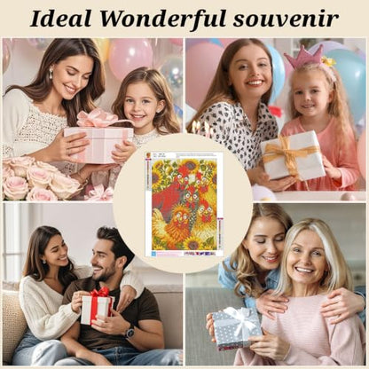 Diamond Painting Kit for Adults,Chicken Sunflower Diamond Art Kits 12x16In - color: KM1178-1