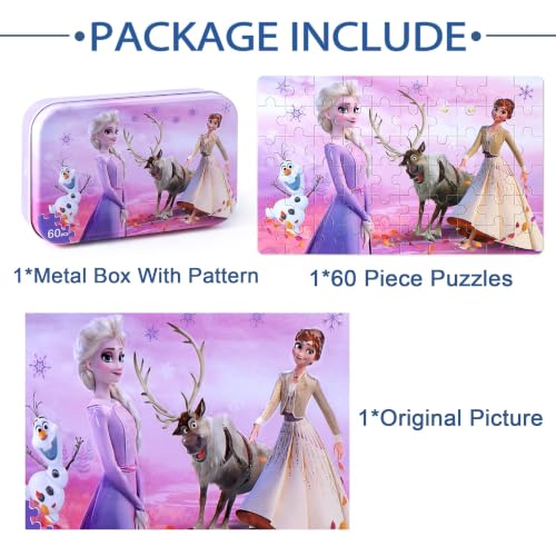 LELEMON Puzzles for Kids Ages 4-6,60 Piece Puzzles for Kids in Metal Box - color: Purple