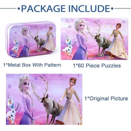 LELEMON Puzzles for Kids Ages 4-6,60 Piece Puzzles for Kids in Metal Box - color: Purple