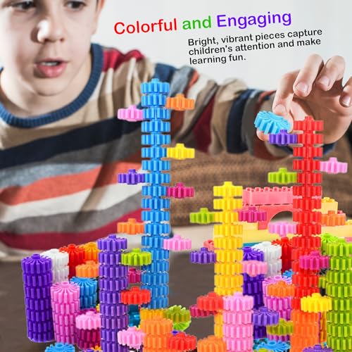 STEM Building Blocks Toys for Kids – Educational and Safe Gear Interlocking Construction Playset – Develop Creativity Preschool Brain Teaser Toys Gift for 3 4 5 Years Old Kids Boys Girls