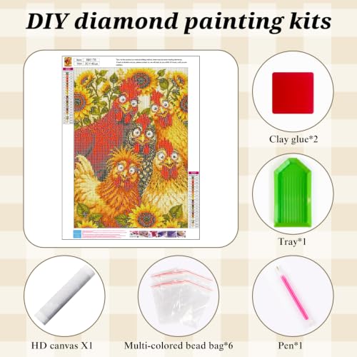Diamond Painting Kit for Adults,Chicken Sunflower Diamond Art Kits 12x16In - color: KM1178-1