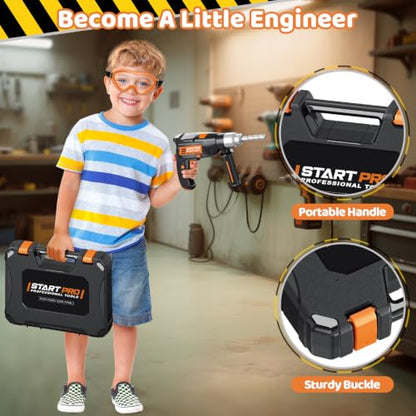 Kids Tool Set with Tool Box Electronic Toy Drill, Toy Tool Set for Boy Girl - style: Black+Orange