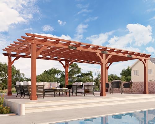 Jocisland 12x24 FT Premium Cedar Wood Pergola with Trellis Roof & Stakes - size: 12x24 FT