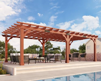 Jocisland 12x24 FT Premium Cedar Wood Pergola with Trellis Roof & Stakes - size: 12x24 FT