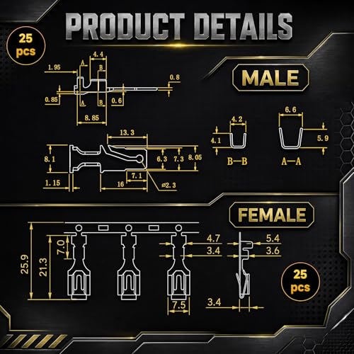 LEIFIDE 50 Pcs Electrical Terminals Kit Compatible with 56 Series, Gold - color: Gold
