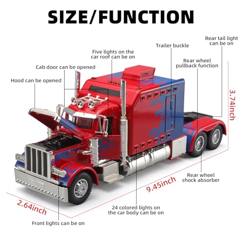 OANMYJJO Semi Truck Car Toy Heavy Tow Trucks and Trailer Toys Car for Boys - color: Red