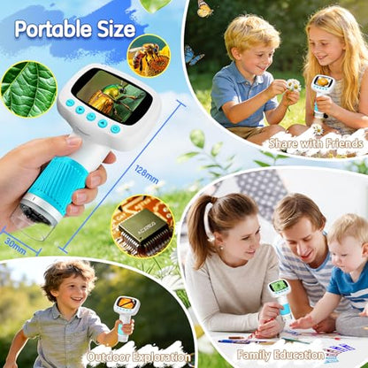 Microscope for Kids & Video Camera, Kid Science Toys，Handheld Digital Microscope，STEM Educational Toy for Wonder Quest，Magnifying Glass for Bugs，Birthday for Boys and Girls (Light Blue) (Blue)
