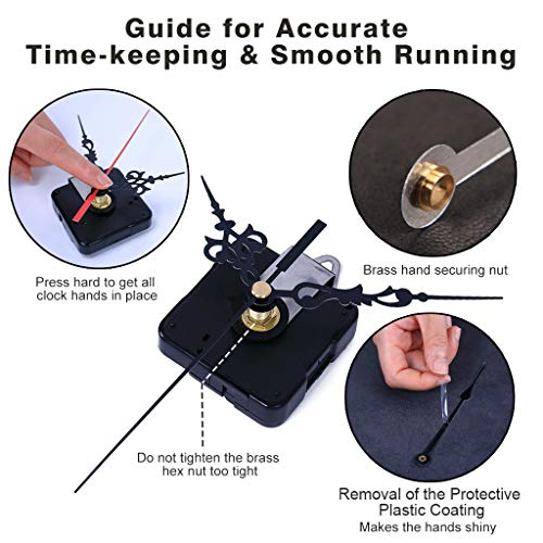 EMOON High Torque 12888 Clock Movement Mechanism with 3 Pairs of Hands, Silent Sweep Quartz Clock Motor Kit for Clock Repair DIY Replacement - size: Total Shaft Length 7/8 in