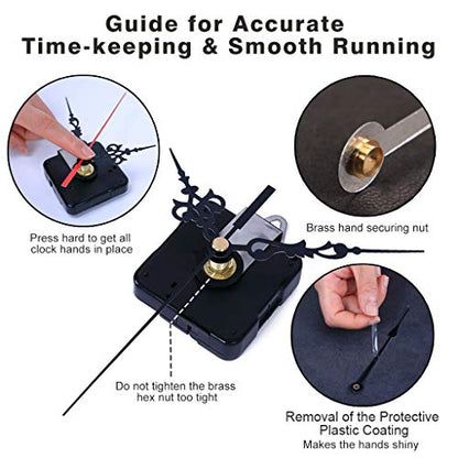 EMOON High Torque 12888 Clock Movement Mechanism with 3 Pairs of Hands, Silent Sweep Quartz Clock Motor Kit for Clock Repair DIY Replacement - size: Total Shaft Length 7/8 in