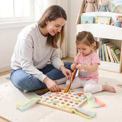 Eray Montessori Wooden Lacing & Weaving Board, Fine Motor Toy for Kids 3+