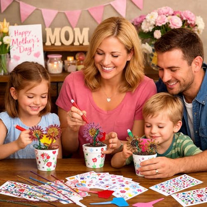 Funnymoom 48 Set Mother's Day Pot Crafts Paintable Flower Pot Craft Kit DIY with Watercolor, Pen Stickers, Plant Labels Garden Growing Kits for for Mom Spring Mother's Day Fun Activity - style: Mother's Day