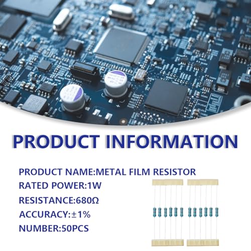 50 Pcs 1W 1% Tolerance 680 Ohm Metal Film Resistor Resistance for DIY Project and Experiments - size: 1W 680Ω