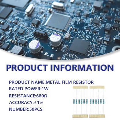50 Pcs 1W 1% Tolerance 680 Ohm Metal Film Resistor Resistance for DIY Project and Experiments - size: 1W 680Ω