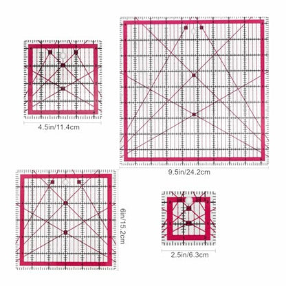 Sewing Rulers Quilting Ruler,Acrylic Quilting Templates,Sewing Tools Accessories Supplies for Patchwork Precision Fabric Cutting 4pcs(9.5,6,4.5,2.5inch) - color: Red